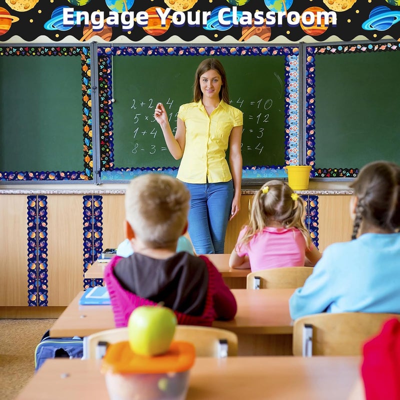 DASTTUIS 6 Rolls 196.8 Ft Space Bulletin Board Borders Set – Colorful Classroom Trim – Outer Space Galaxy Theme for Teachers, Schools & Office Decor -Perfect for Birthday, Back to School Decorative - Image 3